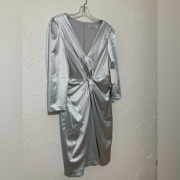 Julia Jordan Women’s Elegant Knotted Velour Sheath Silver Dress Sz 12/ Large - Picture 6 of 11